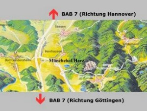 Geographische Lage Münchehofs: zwischen Bad Gandersheim, Seesen, Bad Grund und Osterode. Mit freudlicher Unterstützung des Harzer Verkehrsverbandes: www.harzinfo.de